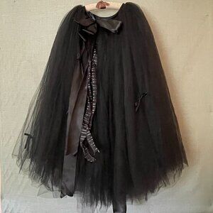 Long Black Tulle Skirt | Detachable Ribbons | Custom Look | Evening | Formal